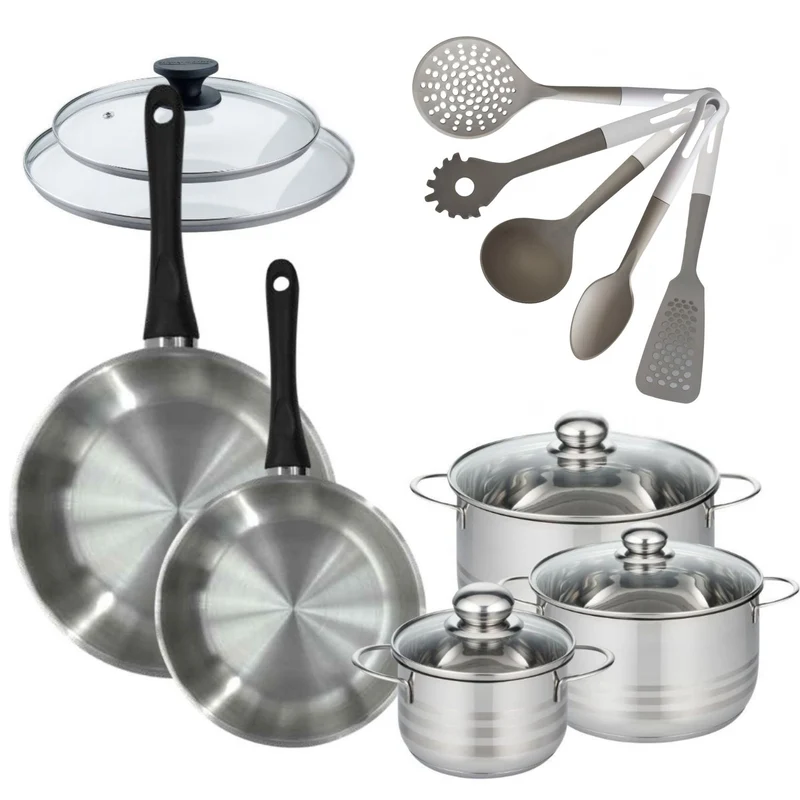 Batterie de cuisine Généva Brillant Vario avec 3 faitouts et 2 poêles 7 ustensiles avec couvercles Fackelmann Généva Brillant Vario avec couvercles