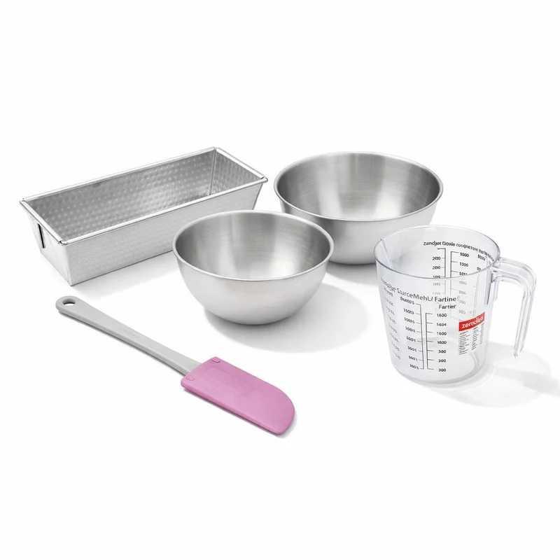 Set de 5 ustensiles de pâtisserie moule à gâteaux bols spatule et verre doseur Zenker Silver