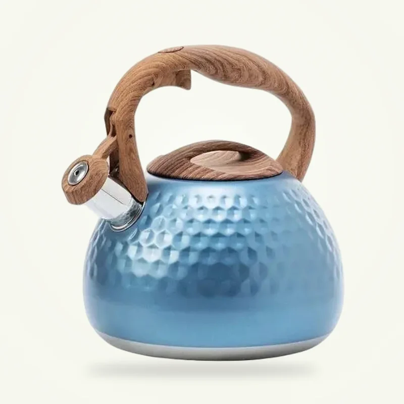 Bouilloire Bleu Vintage Manche en bois