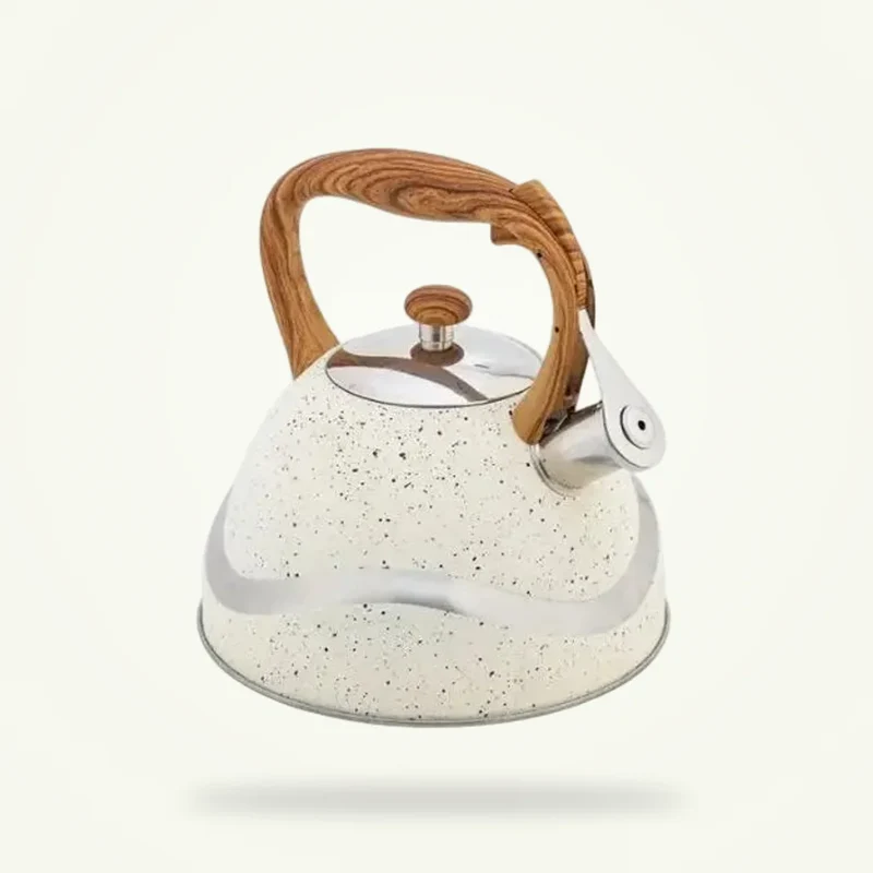 Bouilloire Vintage Blanc Crème avec manche bois