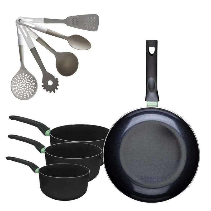 Batterie de cuisine avec 1 poêle 30 cm et 3 casseroles 16/18/20 cm et 5 ustensiles de cuisine Fackelmann Brandao Vario