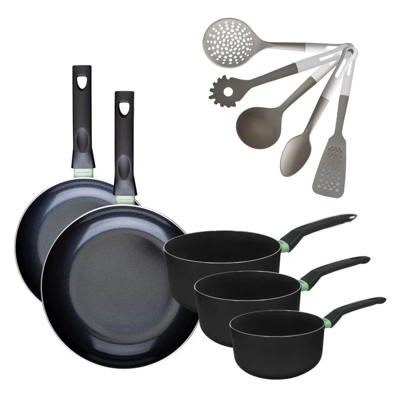 Batterie de cuisine avec 2 poêles 24/28 cm et 3 casseroles 16/18/20 cm et 5 ustensiles de cuisine Fackelmann Brandao Vario