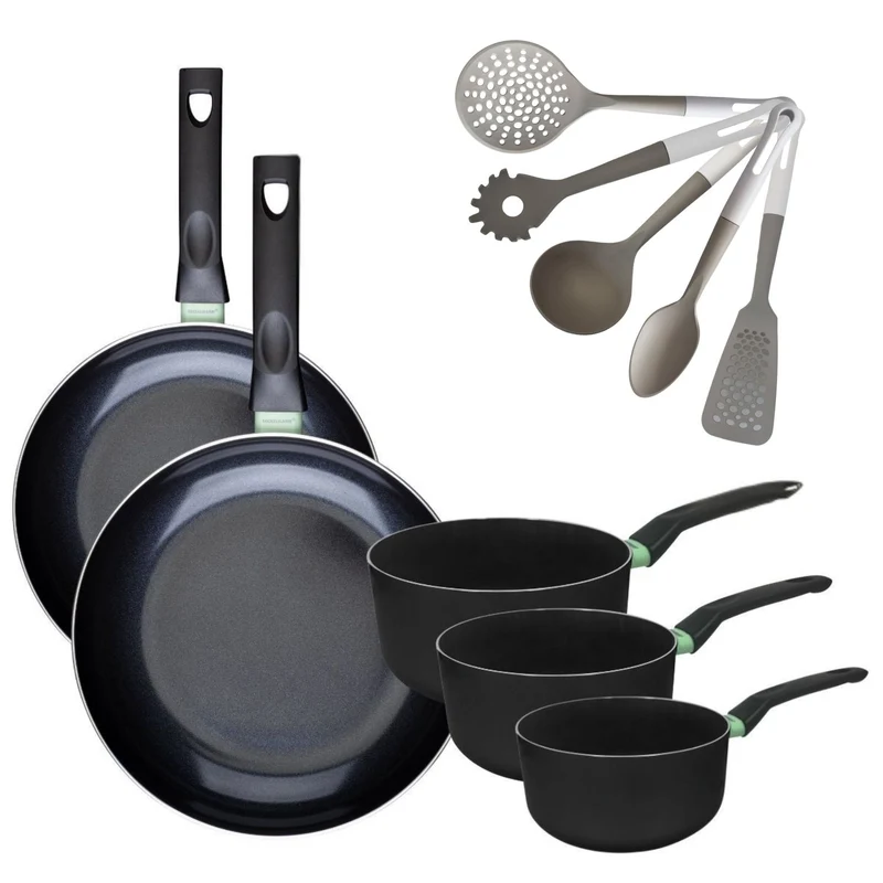 Batterie de cuisine avec 2 poêles 28/30 cm et 3 casseroles 16/18/20 cm et 5 ustensiles de cuisine Fackelmann Brandao Vario
